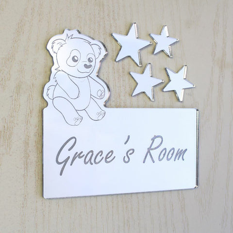 Personalised Panda Door Name Plaque Boy Girls Bedroom Room Sign