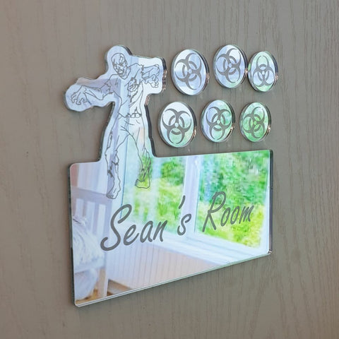 Personalised Zombie and Biohazard Door Name Plaque Boy Girls Bedroom Room Sign
