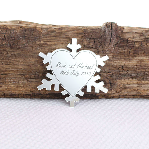 Personalised Heart Snowflake Mirror Cake Topper