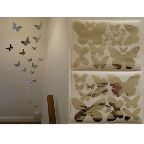 Chrome Mirror Reflective or Frosted Butterfly Wall Vinyl Stickers