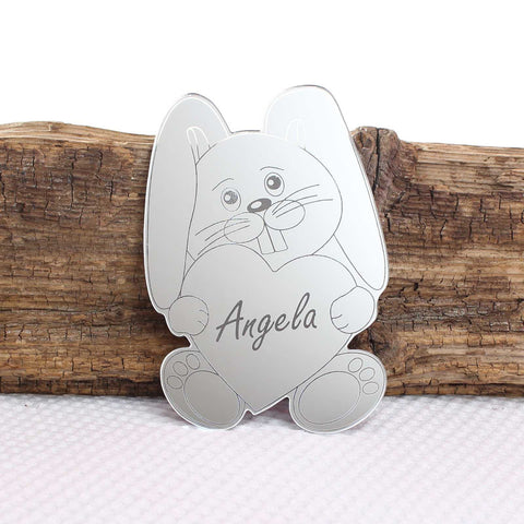 Rabbit Heart Mirror Set Personalised Plaque