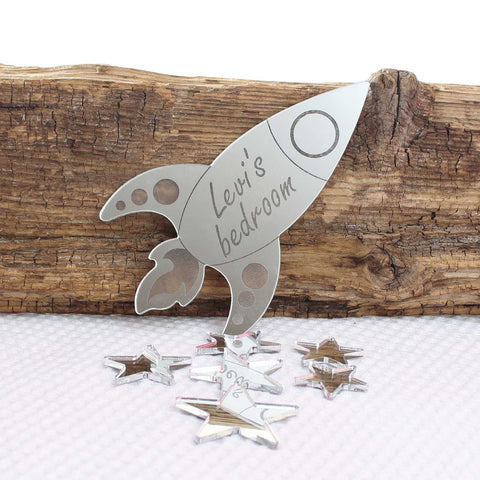 Rocket Mirror Set Personalised Plaque