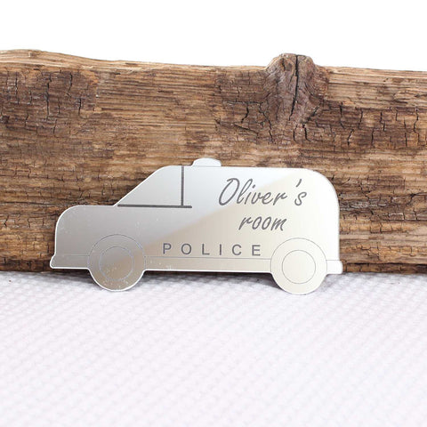 Police Car Mirror Set Personalised Plaque