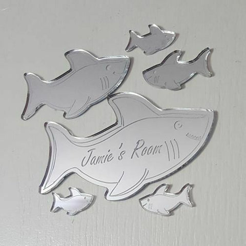 Personalised Baby Shark Mirror Door Name Plaque Girl Boy Bedroom Room Sign