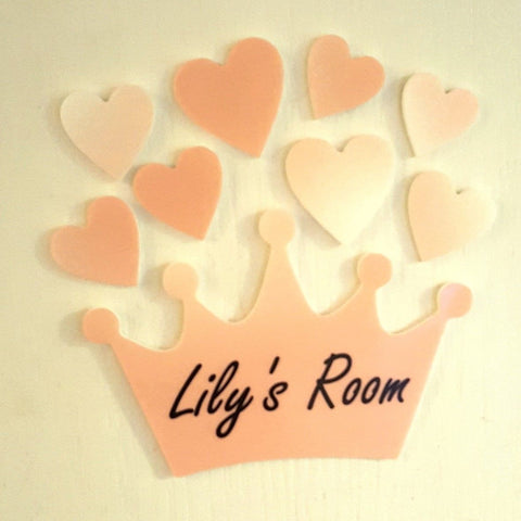 Princess Crown Heart Set Personalised Plaque in Pink