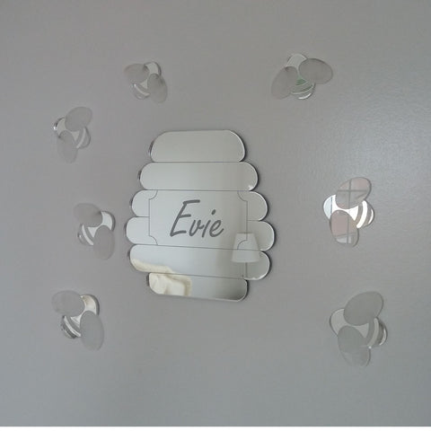 Honeypot and Bee Acrylic Mirror Personalised Door Name Plaque