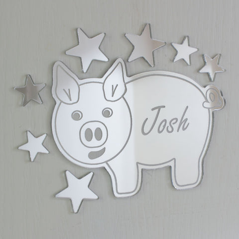Piggy Pig Mirror Set Personalised Plaque
