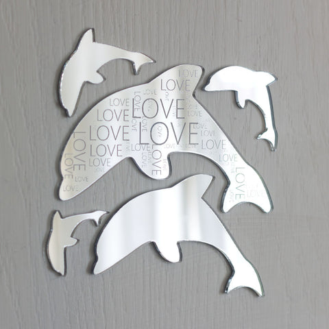 Love Engaved Mirror Acrylic Dolphin Wall Art Set