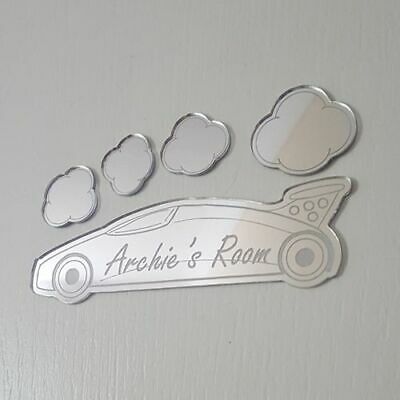 Personalised Sports Car Mirror Door Name Plaque Girl Boy Bedroom Room Sign