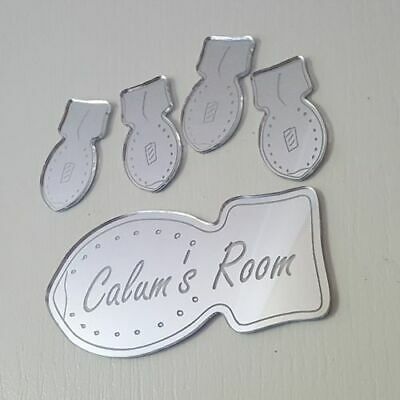 Personalised Rocket Bomb Mirror Door Name Plaque Girl Boy Bedroom Room Sign