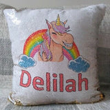 Personalised Colour Cheeky Unicorn Sequin Cushion Cover Magic Reveal