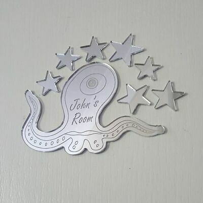 Personalised Alien Octopus Mirror Door Name Plaque Girl Boy Bedroom Room Sign