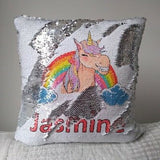 Personalised Colour Cheeky Unicorn Sequin Cushion Cover Magic Reveal